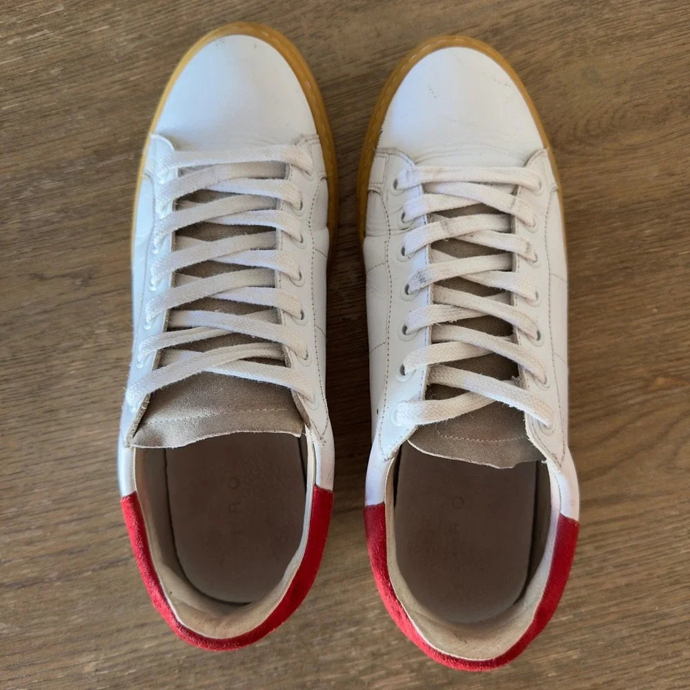 IRO Prissy‎ Leather Sneakers-Red Suede Trim-Low Top Lace Up Rubber Sole-Size 38